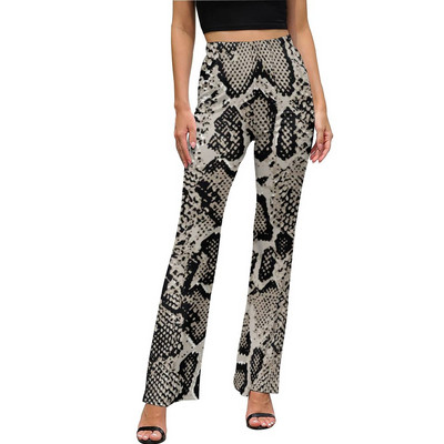 Snakeskin Print Casual Παντελόνι Faux Snake Skin Δερμάτινο μοτίβο Μοντέρνο εμπριμέ παντελόνι Flare Slim Fit Stretch Παντελόνι Κορέας μόδας