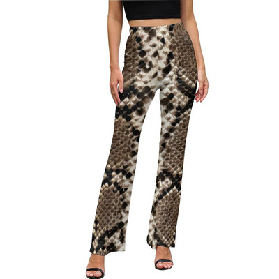 Snakeskin Print Casual Παντελόνι Faux Snake Skin Δερμάτινο μοτίβο Μοντέρνο εμπριμέ παντελόνι Flare Slim Fit Stretch Παντελόνι Κορέας μόδας