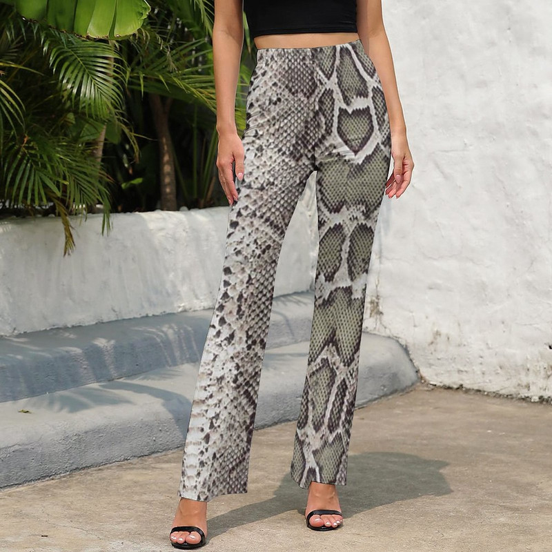 Snakeskin Print Casual Παντελόνι Faux Snake Skin Δερμάτινο μοτίβο Μοντέρνο εμπριμέ παντελόνι Flare Slim Fit Stretch Παντελόνι Κορέας μόδας