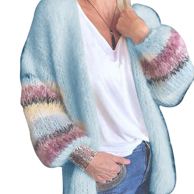 Mohäär kardigan naiste kampsunid Candy Color kampsun koo kardigan mantel Sügistalvine triibuline pikkade laternavarrukatega pehme kampsun