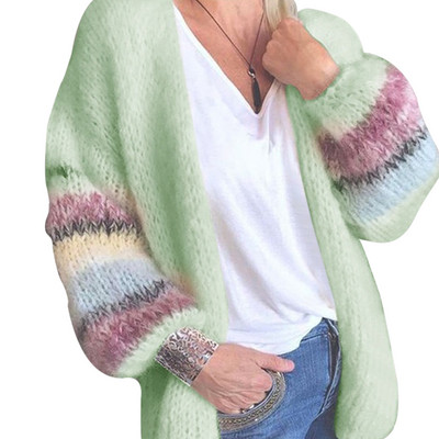 Mohäär kardigan naiste kampsunid Candy Color kampsun koo kardigan mantel Sügistalvine triibuline pikkade laternavarrukatega pehme kampsun