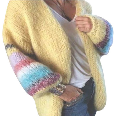 Mohäär kardigan naiste kampsunid Candy Color kampsun koo kardigan mantel Sügistalvine triibuline pikkade laternavarrukatega pehme kampsun