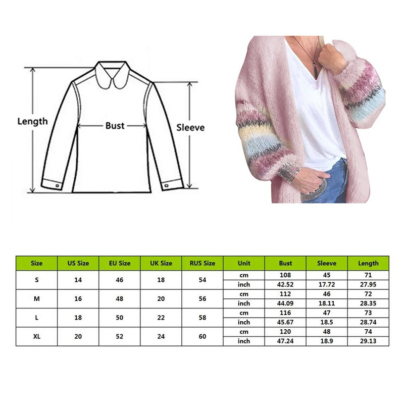 Mohäär kardigan naiste kampsunid Candy Color kampsun koo kardigan mantel Sügistalvine triibuline pikkade laternavarrukatega pehme kampsun
