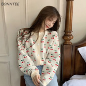 Ζακέτα Γυναικείο πουλόβερ Παντός αγώνα Χαλαρό πλέξιμο Νέο Φθινοπωρινό με κεράσι σχέδιο Harajuku Γλυκό ιαπωνικό Casual Mujer Kawaii