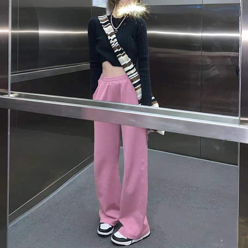Joggers Ženske Y2K Ružičaste sportske hlače Visokog struka Chic Ležerne vrećaste hlače širokih nogavica Korejski Harajuku Streetwear Ravne trenirke