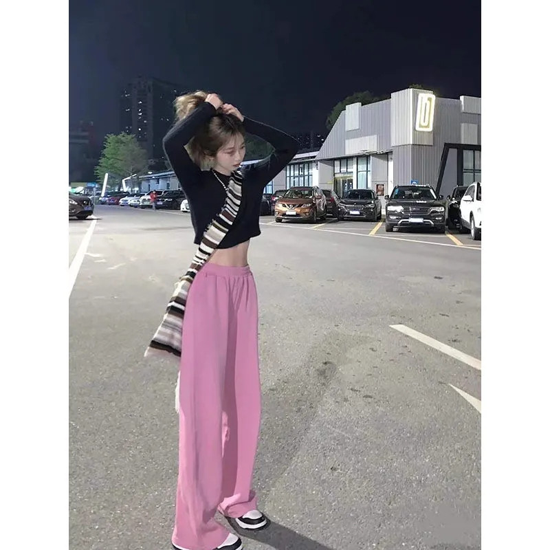 Joggers Ženske Y2K Ružičaste sportske hlače Visokog struka Chic Ležerne vrećaste hlače širokih nogavica Korejski Harajuku Streetwear Ravne trenirke