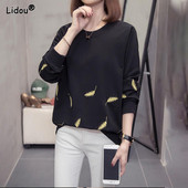 Μεγάλο γυναικείο πουλόβερ πουλόβερ με μακρυμάνικο μπλουζάκι με κέντημα για κορίτσια, νέο φθινοπωρινό στυλ χωρίς βελούδινο θηλυκό