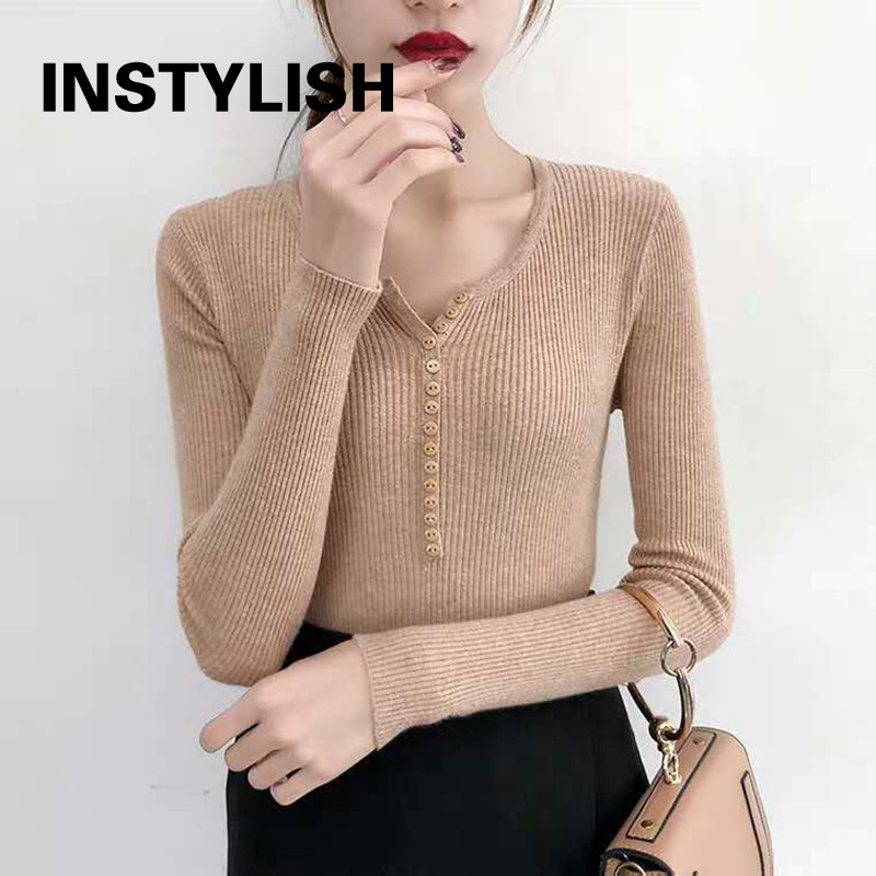 Κομψό γυναικείο πουλόβερ Κορεάτικο Πλεκτό Πλεκτό Πουλόβερ με μακρυμάνικο πουλόβερ μαλακό, ζεστό μπλουζάκι με λαιμόκοψη