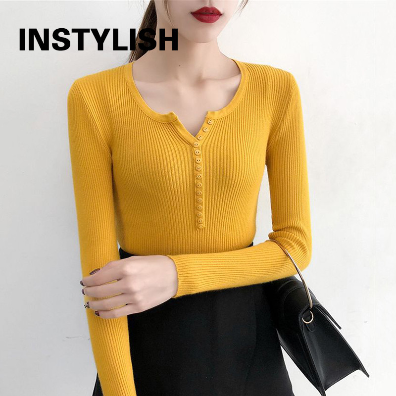 Κομψό γυναικείο πουλόβερ Κορεάτικο Πλεκτό Πλεκτό Πουλόβερ με μακρυμάνικο πουλόβερ μαλακό, ζεστό μπλουζάκι με λαιμόκοψη