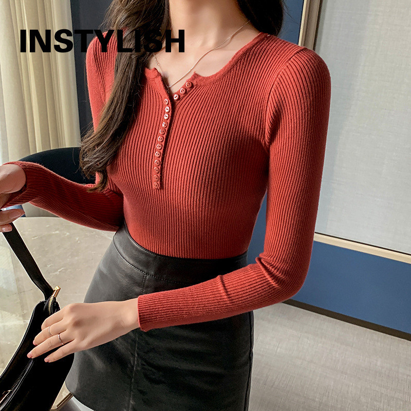 Κομψό γυναικείο πουλόβερ Κορεάτικο Πλεκτό Πλεκτό Πουλόβερ με μακρυμάνικο πουλόβερ μαλακό, ζεστό μπλουζάκι με λαιμόκοψη