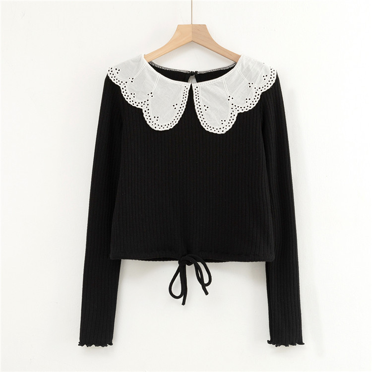 γυναικεία πουλόβερ vintage χειμωνιάτικα μπλουζάκια πλεκτά μακρυμάνικα crop top πουλόβερ κορεάτικα cropped πουλόβερ kawaii pulovers peter pan γιακάς