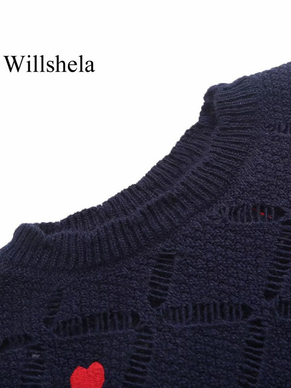 Willshela Ženski modni pleteni pulover od jacquard dugih rukava Vintage, O-izrez, ženske šik majice