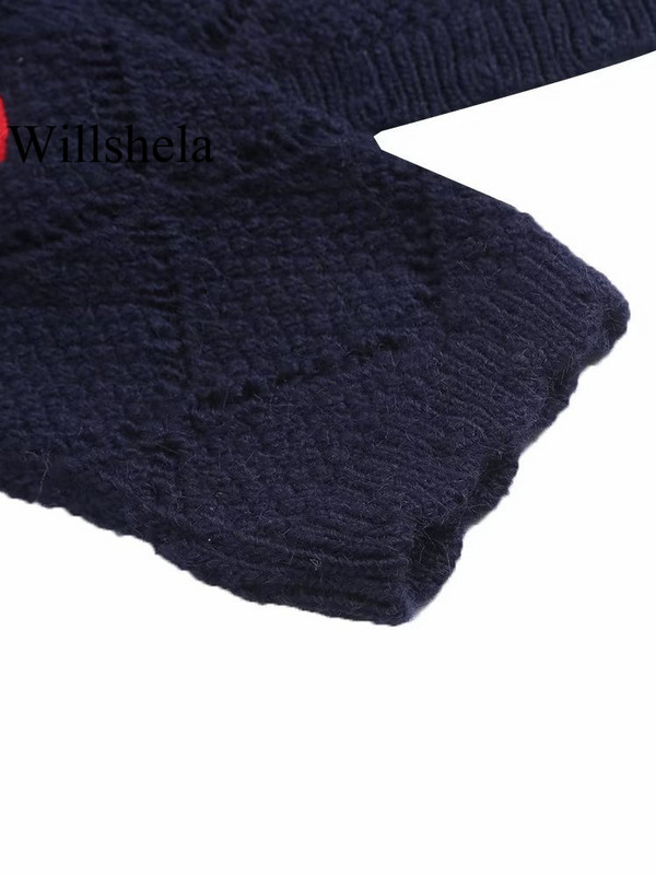 Willshela Ženski modni pleteni pulover od jacquard dugih rukava Vintage, O-izrez, ženske šik majice