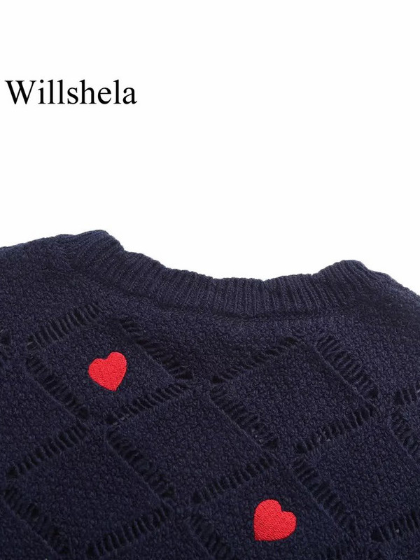 Willshela Ženski modni pleteni pulover od jacquard dugih rukava Vintage, O-izrez, ženske šik majice