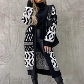 Vintage Color Block Πλεκτό Γυναικείο Ζακέτα Άνοιξη 2023 Άνοιξη Φθινόπωρο Χειμώνας πουλόβερ Μακριά Εξωτερικά Ενδύματα Maxi Y2k Παλτό Πουλόβερ