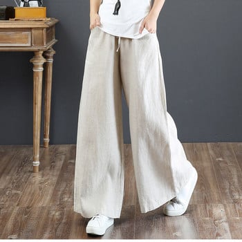 Γυναικείο βαμβακερό λινό παντελόνι Κορεατικής μόδας Καλοκαιρινό βαμβακερό παντελόνι ψηλόμεσο Γυναικείο μονόχρωμο παντελόνι υπερμεγέθης Φούτερ Ρούχα Streetwear