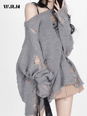 2023. aasta gooti tänavarõivad, hallid ülisuured kampsunid, naiste Harajuku vintage kootud džemprid, õõnsad pikkade varrukatega topid Y2K riided