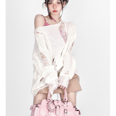 2023. aasta gooti tänavarõivad, hallid ülisuured kampsunid, naiste Harajuku vintage kootud džemprid, õõnsad pikkade varrukatega topid Y2K riided