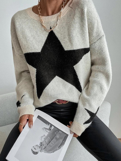 Αστέρι πουλόβερ Γυναικείο Φθινοπωρινό Χειμερινό Πλεκτό Πλεκτό Γυναικείο Πουλόβερ Μαλακό μακρυμάνικο O Λαιμό Γυναικεία Vintage Casual Jumpers