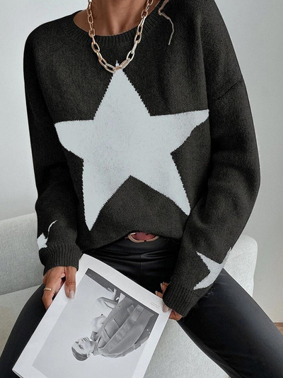 Αστέρι πουλόβερ Γυναικείο Φθινοπωρινό Χειμερινό Πλεκτό Πλεκτό Γυναικείο Πουλόβερ Μαλακό μακρυμάνικο O Λαιμό Γυναικεία Vintage Casual Jumpers
