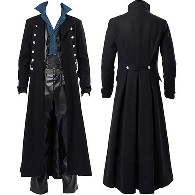 Frac medieval Steampunk pentru bărbați, jachetă lungă, vintage, gotică, victoriană, uniformă, costum de Halloween, Cosplay Abrigo Hombre