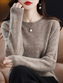 Grace Comfort Proljeće Jesen Ženski pleteni pulover od kašmirske vune s O-izrezom Ženski pleteni pulover Modni izdubljeni široki gornji dijelovi