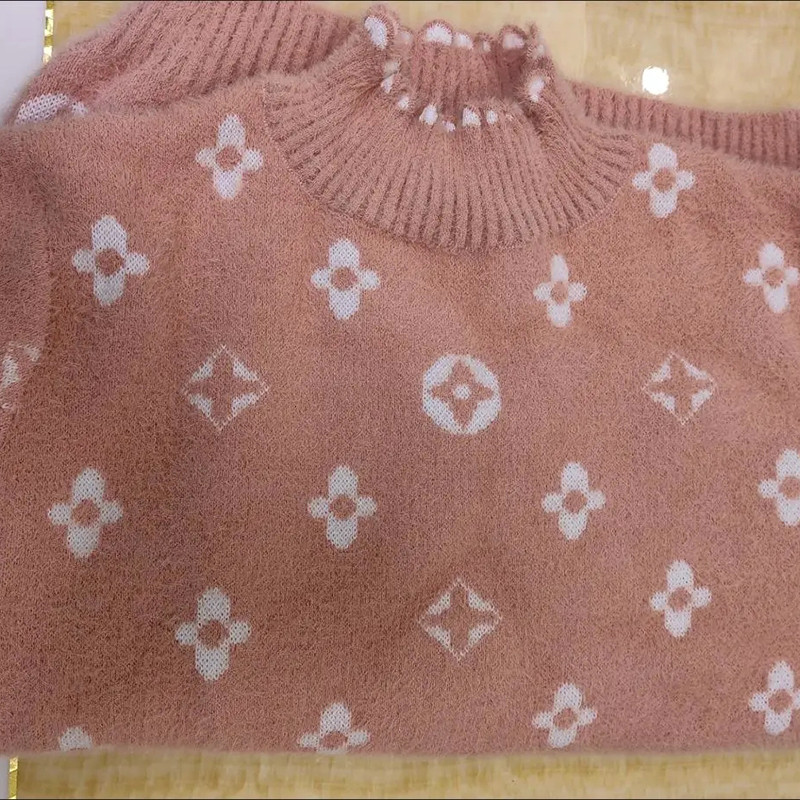 Sügistalvine poolkõrge kraega lilleprinteriga sviiter naiste Korea moe pluss sametine soe kootud kampsun Uued kampsunid