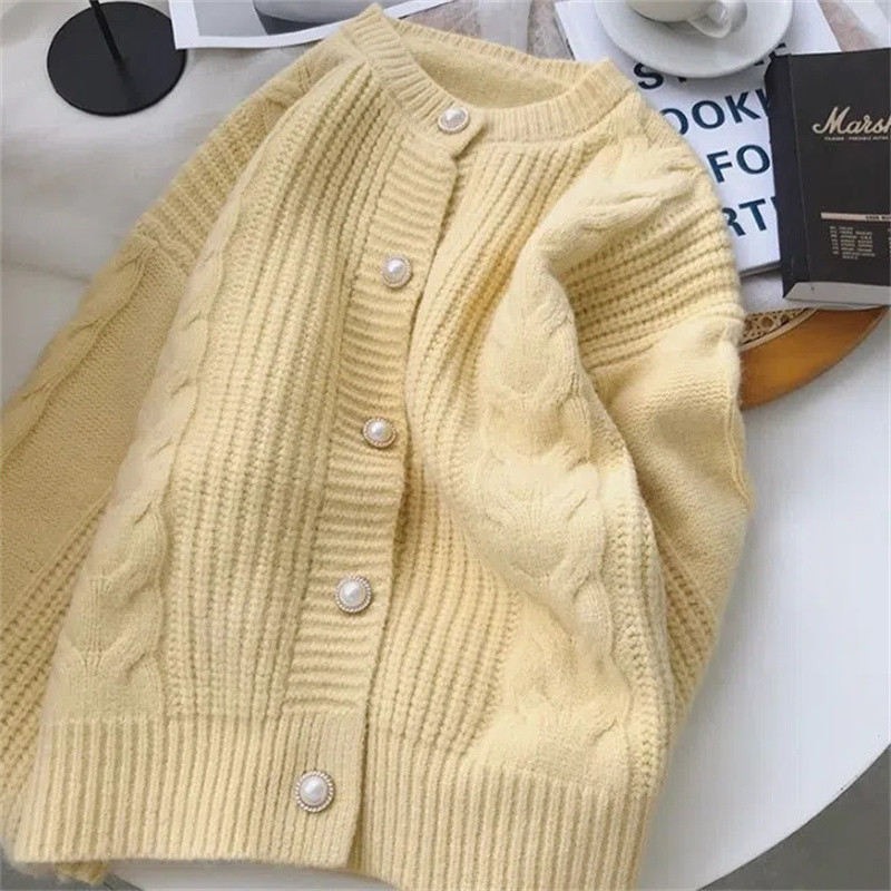 Novi korejski pleteni džemper kardigan za jesen 2023. Ženski jednodoredni ležerni džemper dugih rukava Ženski topli pleteni džemper