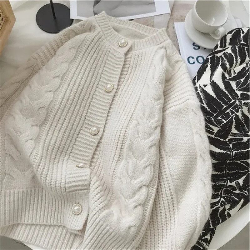Novi korejski pleteni džemper kardigan za jesen 2023. Ženski jednodoredni ležerni džemper dugih rukava Ženski topli pleteni džemper