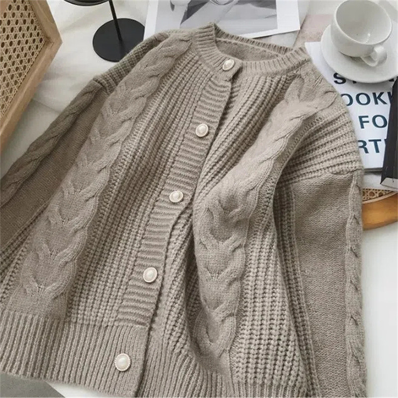 Novi korejski pleteni džemper kardigan za jesen 2023. Ženski jednodoredni ležerni džemper dugih rukava Ženski topli pleteni džemper