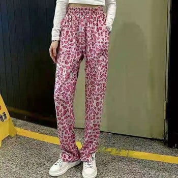 Harajuku Fashion Pink Leopard εμπριμέ παντελόνι Y2k Κορίτσι Φαρδύ ίσιο παντελόνι Ψηλόμεσο Φαρδύ casual trendy τζιν Γυναικείο παντελόνι
