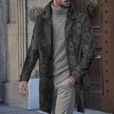 Floral Graphic Print Μεσαίου Μακρύ παλτό Ανδρικό αντιανεμικό λοξή τσέπη μονόπλευρο 3D παλτό Holiday Outdoor Leisure Jacket