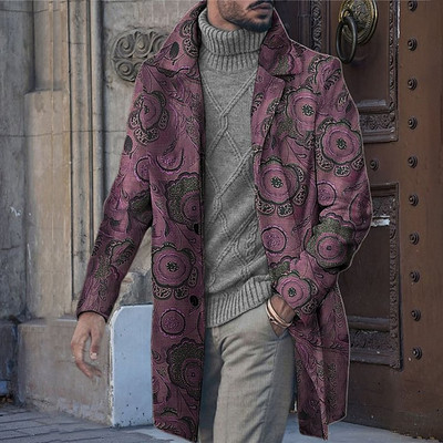 Floral Graphic Print Μεσαίου Μακρύ παλτό Ανδρικό αντιανεμικό λοξή τσέπη μονόπλευρο 3D παλτό Holiday Outdoor Leisure Jacket