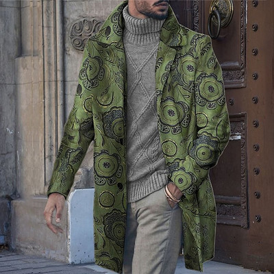 Floral Graphic Print Μεσαίου Μακρύ παλτό Ανδρικό αντιανεμικό λοξή τσέπη μονόπλευρο 3D παλτό Holiday Outdoor Leisure Jacket