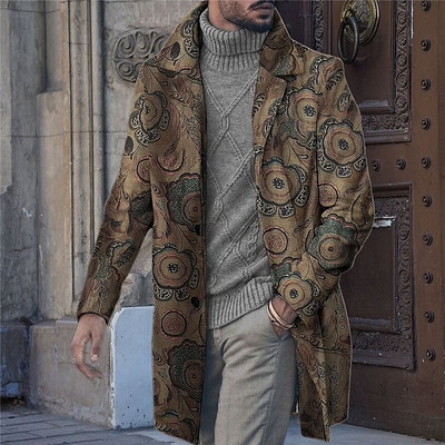 Floral Graphic Print Μεσαίου Μακρύ παλτό Ανδρικό αντιανεμικό λοξή τσέπη μονόπλευρο 3D παλτό Holiday Outdoor Leisure Jacket