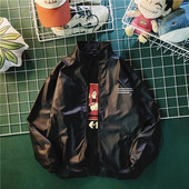 High Street PU кожено яке Мъжко пролетно 2022 г. Свободно кожено палто с щампа с букви Мотоциклет Бейзболна униформа Топове