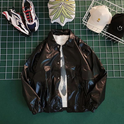 High Street PU кожено яке Мъжко пролетно 2022 г. Свободно кожено палто с щампа с букви Мотоциклет Бейзболна униформа Топове