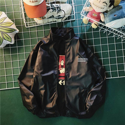 High Street PU кожено яке Мъжко пролетно 2022 г. Свободно кожено палто с щампа с букви Мотоциклет Бейзболна униформа Топове