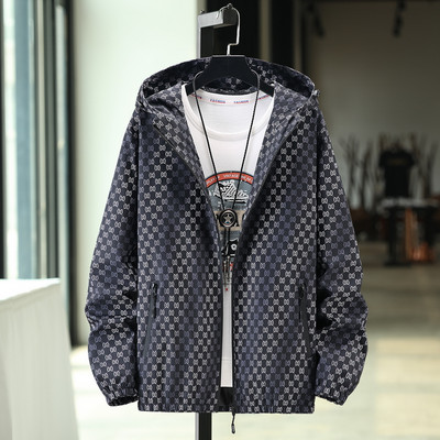 Μεγάλο μέγεθος ανδρικό μπουφάν καμουφλάζ αντιανεμικό με κουκούλα Ανοιξιάτικο φθινόπωρο μπουφάν plus size ανδρικό φαρδύ μπουφάν σε λίπος ανδρικό καπέλο casual