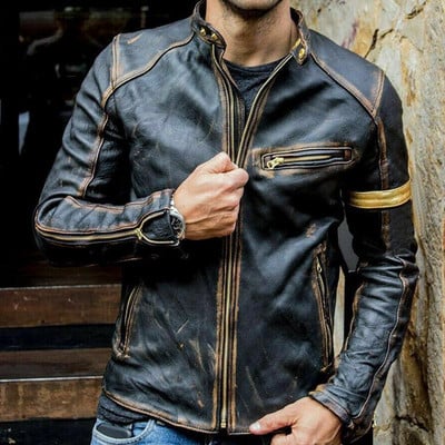 Uus sügisene mootorratta nahktagi Meeste Street Fashion Bomber jakid vabaaja krae mantel Meeste Retro Pu Biker Outwear 5Xl