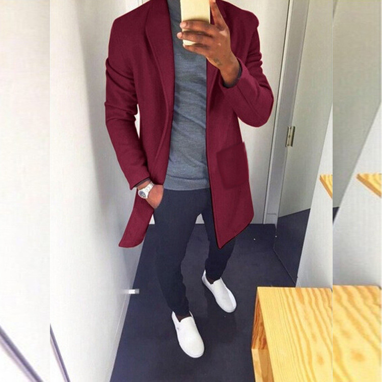 Uus sügisene ja talvine laisk mood meeste mantel Mood vabaaja revääridega jope pikk meeste treppmantel Meeste villane mantel meeste jope