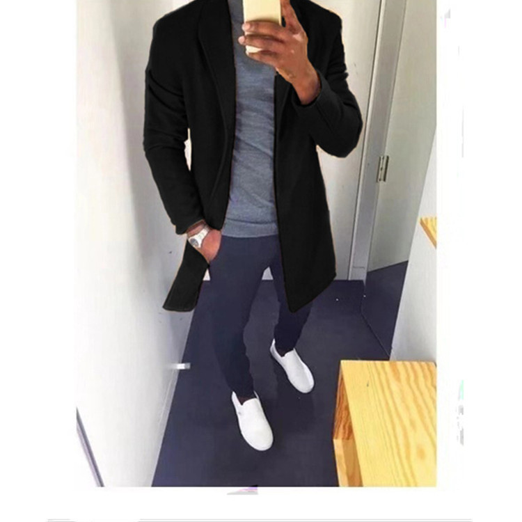 Uus sügisene ja talvine laisk mood meeste mantel Mood vabaaja revääridega jope pikk meeste treppmantel Meeste villane mantel meeste jope