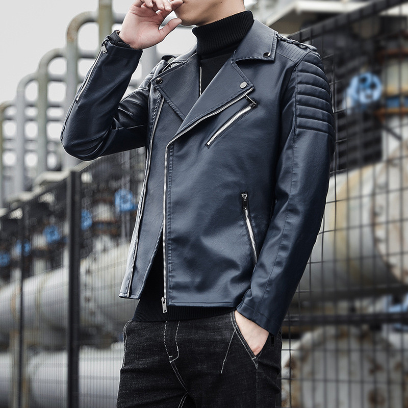 Mood Mootorrattajoped Meeste nahkjakk vabaaja diagonaalne lukuga PU jakid ja mantlid Sügisene meeste tänavarõivad ülerõivad MY256