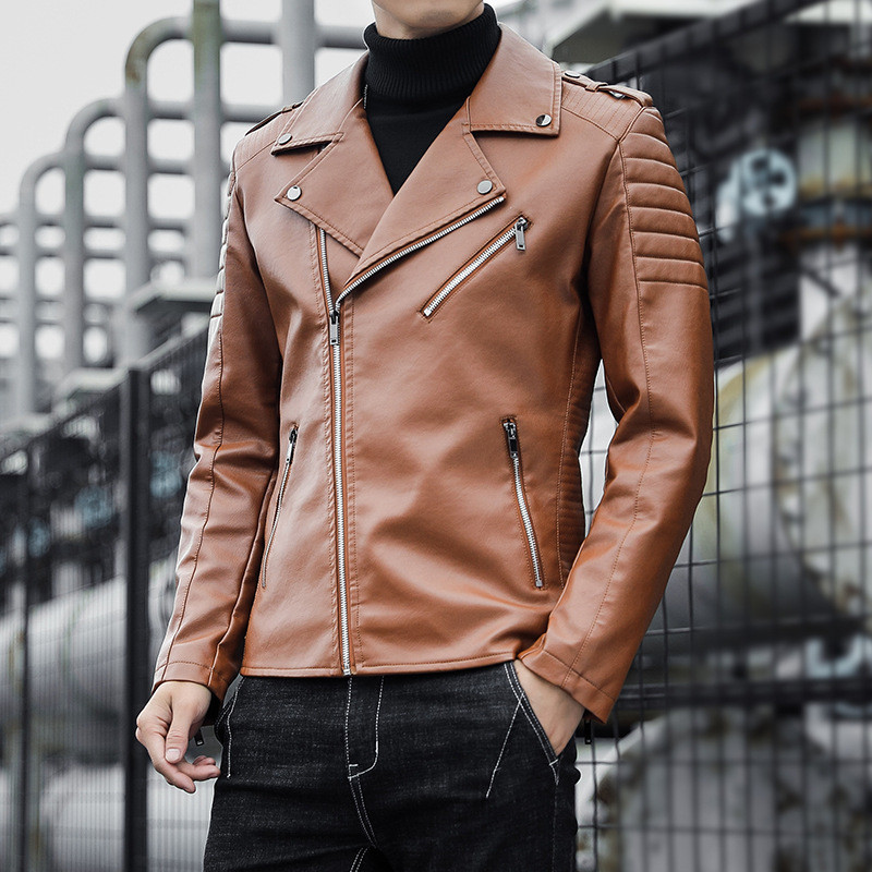 Mood Mootorrattajoped Meeste nahkjakk vabaaja diagonaalne lukuga PU jakid ja mantlid Sügisene meeste tänavarõivad ülerõivad MY256