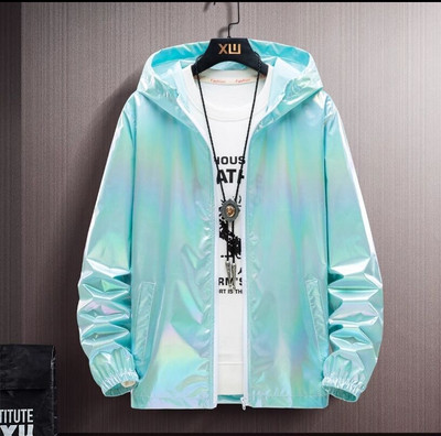 Meeste õhuke hõbedane hõbedane PU-nahast kapuutsiga jakk sügistalvine kunstnahast lahtine mantel Laulja tantsija rock-hiphopi lavakostüüm