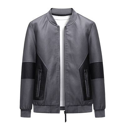 Ανδρικό δερμάτινο μπουφάν Patchwork Μπουφάν μοτοσικλέτας Δερμάτινο μπουφάν μόδας Rider Zip Jacket Casual Street Windbreaker 6XL 8XL