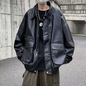 Mootorratta PU-nahkjakk Meeste ülisuur vabaaja Ameerika retromantel Unisex Punk Streetwear 2023 Uus lahe bomberjakk