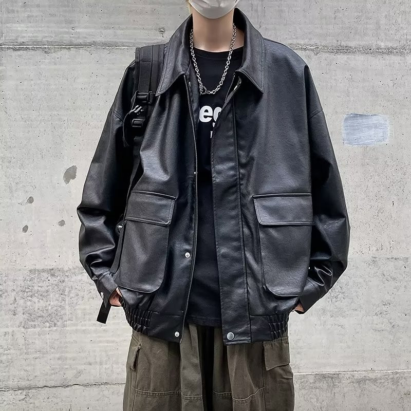 Mootorratta PU-nahkjakk Meeste ülisuur vabaaja Ameerika retromantel Unisex Punk Streetwear 2023 Uus lahe bomberjakk