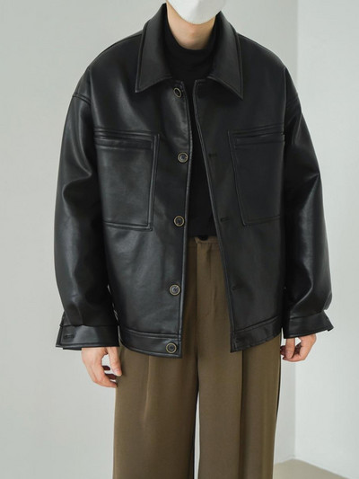 Mafokuwz nahkjakk sügistalvine uus vintage Korea tänavarõivad meeste rev vabaaja lahtine lühike jakk Trendikas top