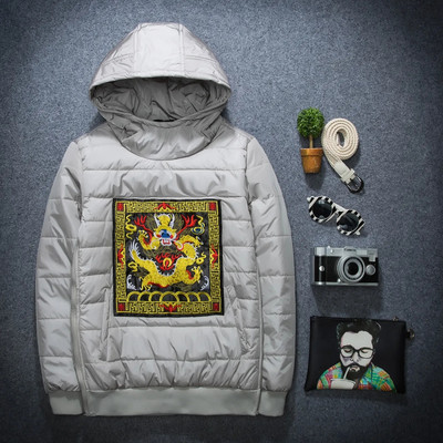 Winter Spirit Boy Pullovers Tõmblukuga polsterdatud jakk Meeste Korea Slim Fit Noorte Paksendatud Kapuutsiga dressipluusid Kulddraakon Tikand